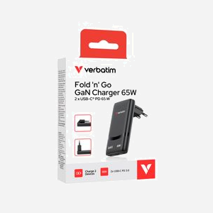 Verbatim Chargeur Secteur USB-C 65W Noir - 2 Ports USB-C Power Delivery 3.0 (5-20V, 3.25A max) GaN Compatible Ordinateur Portable/Smartphone/Tablette - Miniature 3