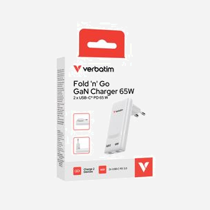 Verbatim Chargeur USB-C 65W Blanc - 2 Ports USB-C Power Delivery 3.0, PPS, GaN, 5-20V, 3.25A Max, Secteur 100-240V - Ref 32355 - Miniature 3