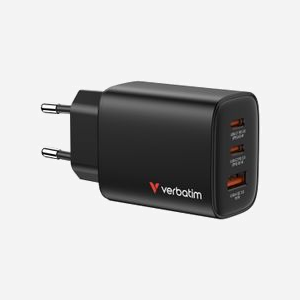 Verbatim Chargeur Secteur Universel 65W Noir (Réf. 32352) - 2x USB-C Power Delivery 3.0 & Quick Charge 3.0 + 1x USB-A 3.2 Gen 1, GaN, Protections