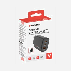 Verbatim Chargeur Secteur Universel 65W Noir (Réf. 32352) - 2x USB-C Power Delivery 3.0 & Quick Charge 3.0 + 1x USB-A 3.2 Gen 1, GaN, Protections - Miniature 3