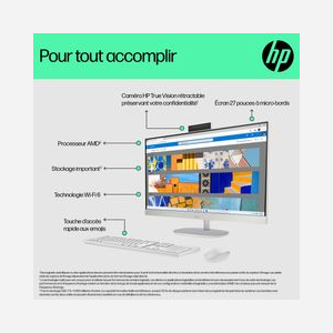 HP All-in-One 27-cr0075nf : AMD Ryzen 5 7520U, 27" FHD IPS, 16Go LPDDR5, 512Go SSD NVMe, AMD Radeon Graphics, Wi-Fi 6, Windows 11 Home - Miniature 5