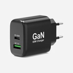 Port Designs 902104EU Chargeur Secteur Universel 65W GaN Power Delivery, USB-A 2.0 + USB-C, Charge Rapide, 5-20V, Noir
