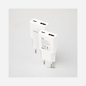 Nanocable Chargeur Secteur 20W Blanc - USB-C Power Delivery + USB 2.0 - 100-240V, 50/60Hz - Sortie 5-12V, 3A Max - Compatible Smartphone, CE/RoHS - Miniature 2