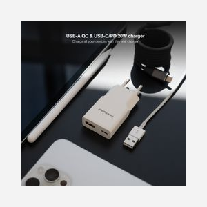 Nanocable Chargeur Secteur 20W Blanc - USB-C Power Delivery + USB 2.0 - 100-240V, 50/60Hz - Sortie 5-12V, 3A Max - Compatible Smartphone, CE/RoHS - Miniature 3