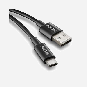 NGS ZYRO-AC Câble USB 2.0 USB-A vers USB-C 1m Noir, 5V/3A, Transfert 0.48 Gbit/s, Connecteurs mâles droits, Matériau Nylon/PVC, Certifié CE/RoHS - Miniature 3