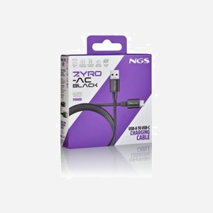NGS ZYRO-AC Câble USB 2.0 USB-A vers USB-C 1m Noir, 5V/3A, Transfert 0.48 Gbit/s, Connecteurs mâles droits, Matériau Nylon/PVC, Certifié CE/RoHS - Miniature 5