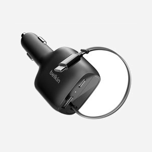 Belkin Chargeur Allume-cigare Universel 75W Noir - 1x USB-C + 1x USB-A, Câble Rétractable 0.75m, Protection Surchauffe/Sous-tension, CCC001HQBK - Miniature 2