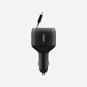 Belkin Chargeur Allume-cigare Universel 75W Noir - 1x USB-C + 1x USB-A, Câble Rétractable 0.75m, Protection Surchauffe/Sous-tension, CCC001HQBK - Miniature 3