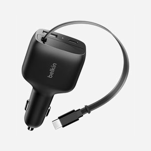 Belkin Chargeur Allume-cigare Universel 75W Noir - 1x USB-C + 1x USB-A, Câble Rétractable 0.75m, Protection Surchauffe/Sous-tension, CCC001HQBK - Miniature 4