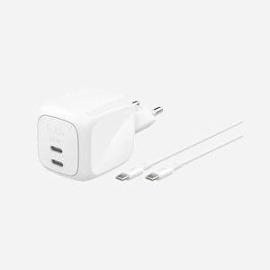 Belkin Chargeur Secteur 67W GaN Double USB-C, Charge Rapide Universelle, Câble USB-C 2m, Protections Surtension/Surchauffe, Blanc, Réf: WCH020KQ2MWH-B6