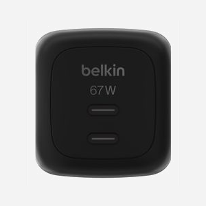 Belkin WCH020kqBK Chargeur Secteur Universel 67W 2 Ports USB-C GaN avec Protections Surtension/Surintensité/Surchauffe/Court-circuit Noir