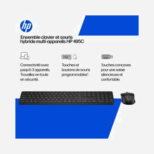 HP Ensemble Clavier Souris Multi-DvcDualModeMSEKBCombo4 FR Noir (Réf: BE1Q0UT#ABF) USB/Bluetooth Compatible Windows/macOS/Android/iOS/ChromeOS - Miniature 1