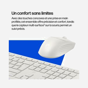 HP Ensemble Clavier et Souris Multi-dispositifs BE1M6AA#ABF Blanc FR : Touche Copilot, USB/Bluetooth, compatible Windows/macOS/Android/iOS/ChromeOS, 428x121x22mm - Miniature 3