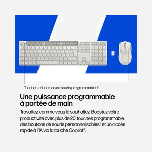 HP Ensemble Clavier et Souris Multi-dispositifs BE1M6AA#ABF Blanc FR : Touche Copilot, USB/Bluetooth, compatible Windows/macOS/Android/iOS/ChromeOS, 428x121x22mm - Miniature 5