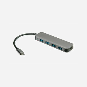 VALUE Hub USB 3.2 Gen 1 Type-C vers 4x Type-A + 1x Type-C, 5 Gbps, Aluminium Gris, 94x40x11mm, Alimentation USB, Ref: 14.99.5038