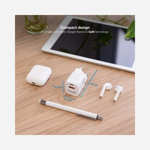 Chargeur Secteur Universel TooQ 30W GaN, 1 Port USB 2.0, 1 Port USB Type-C, Charge Rapide, 100-240V, Blanc, avec Adaptateur Secteur EU - Miniature 3