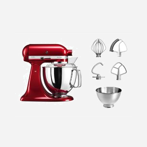 KitchenAid Artisan Robot Mixer 300W Rouge Candy Apple, Bol 4.8L Inox, 10 Vitesses, Batteur/Pétrin/Mélange, AC 220-240V, Zinc/Inox, 240x370x360mm - Miniature 2