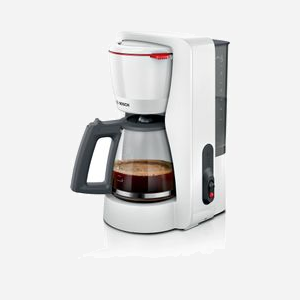 Bosch TKA2M111 Machine à Café Filtre Manuel, 1.25L, 15 Tasses, Fonction Maintien au Chaud 40min, Système Anti-goutte, 1200W, Blanc