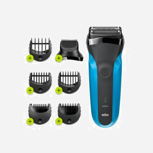 Braun Series 3 310BT Rasoir à Grille Noir/Bleu : Tondeuse intégrée, 3 Lames, Autonomie 30min, Batterie NiMH, Recharge 1h, Indicateur LED, Entièrement Lavable. - Miniature 1