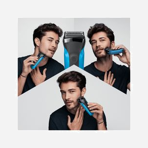 Braun Series 3 310BT Rasoir à Grille Noir/Bleu : Tondeuse intégrée, 3 Lames, Autonomie 30min, Batterie NiMH, Recharge 1h, Indicateur LED, Entièrement Lavable. - Miniature 2