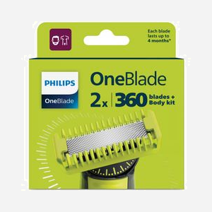 Philips QP624/50 : Pack de 2 Têtes de Remplacement OneBlade - Compatibilité QP14xx, QP25xx, QP26xx, QP27xx, QP28xx, QP65xx, QP66xx - Vert/Argent - Miniature 2
