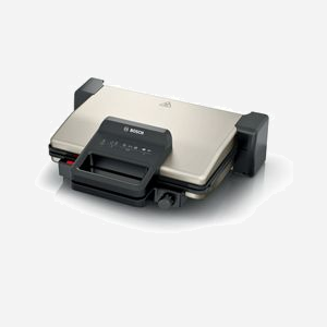 Bosch TCG3302 Gril de Contact 2000W Aluminium, Surface de Cuisson 310x220mm Vitrocéramique, Thermostat, 180°, Plaques Amovibles, Garantie 1 an - Miniature 1