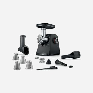 Hachoir Bosch Serie 4 MFWS440B 1900W Noir/Argent Débit 2.5kg/min 2 Vitesses Fonction Inversion Corps en Plastique 220-240V Pieds Antidérapants