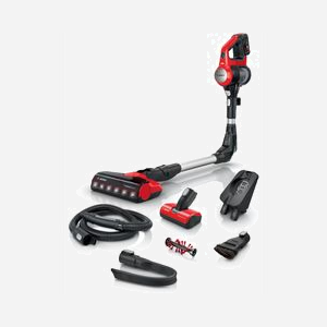 Bosch BBS711ANM Aspirateur Balai Sans Sac 0.3L 18V 3Ah Autonomie 40min Tube Flexible LED Noir/Rouge/Acier Brosses Sol/Tapis
