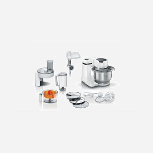 Robot de cuisine Bosch Serie 2 MUMS2EW40 Blanc, 700W, bol 3.8L Inox, 4 vitesses, fonction impulsion, accessoires inclus : blender, presse-agrumes, hachoir.