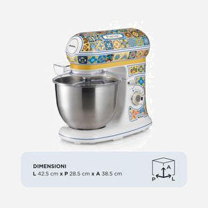 Robot Mixer Ariete 1588/0P 2400W - Bol Inox 5.5L - 7 Vitesses + Pulse - Pétrisseur/Mélange - Bleu/Jaune - Rotation Planétaire - Miniature 2
