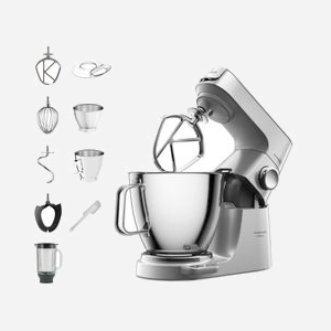 Robot de Cuisine Kenwood Titanium Chef Baker XL KVL85.124SI 1200W, Bol 7L Inox, 10 Vitesses, Ecran, Minuteur, Fonctions Pétrin/Mélange, Blender 1.6L