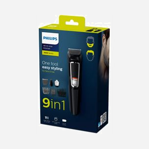 Philips MG3740/15 Multigroom Series 3000 : Tondeuse 9-en-1, Lames Acier Inoxydable Auto-aiguisantes, Autonomie 60 min, Batterie NiMH, 9 Peignes - Miniature 3