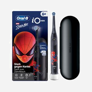 Oral-B iO Kids Spiderman Brosse à dents rotative enfant noire, 3 modes, minuterie 2min, batterie intégrée, IP67, 1 poignée, 1 tête, support app mobile