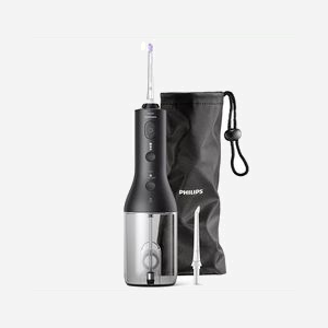 Philips Jet Dentaire Sonicare HX3826/33 Noir - Hydropulseur sans Fil Quad Stream, Réservoir 0.25L, 3 Niveaux, 2 Embouts, Batterie Rechargeable
