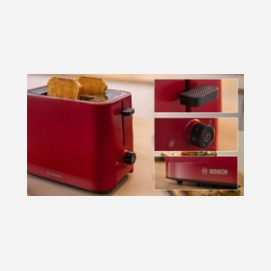 Grille-pain Bosch TAT3M124 Rouge 2 tranches 950W, Chauffe-viennoiseries pliable, HighLift, Centrage automatique, Thermostat réglable, Tiroir ramasse-miettes - Miniature 2