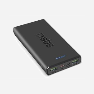 SBS Banque d'alimentation 10000mAh 20W Adaptive Fast Charging Noir - Sortie USB Type-C & Type-A, Entrée USB Type-C & Micro-USB, Câble USB-A vers USB-C inclus - Miniature 1