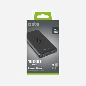 SBS Banque d'alimentation 10000mAh 20W Adaptive Fast Charging Noir - Sortie USB Type-C & Type-A, Entrée USB Type-C & Micro-USB, Câble USB-A vers USB-C inclus - Miniature 2