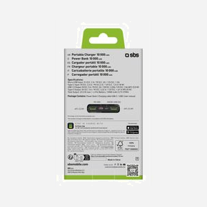 SBS Banque d'alimentation 10000mAh 20W Adaptive Fast Charging Noir - Sortie USB Type-C & Type-A, Entrée USB Type-C & Micro-USB, Câble USB-A vers USB-C inclus - Miniature 4