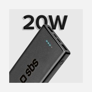 SBS Banque d'alimentation 10000mAh 20W Adaptive Fast Charging Noir - Sortie USB Type-C & Type-A, Entrée USB Type-C & Micro-USB, Câble USB-A vers USB-C inclus - Miniature 5