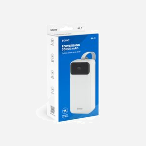 Savio BA-11 Power Bank 3000mAh Li-Ion Blanc, 2x USB Type-C, Port USB Type-A, Charge Rapide 20W/18W/15W, Écran LCD, Protection Surcharge/Surchauffe - Miniature 3