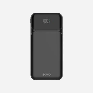 Savio BA-08 Batterie Externe 1000mAh LiPo 5V Noir, 1x USB-A & 2x USB-C, 20W, Charge Rapide, ABS, Indicateurs LED, Protection Surchauffe/Surcharge