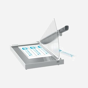 Massicot Leitz 90210000 : Coupe 15 feuilles (80 g/m²) A4+, Lame acier inoxydable, Pince manuelle, Plateau en verre, 299x571x344mm, 2.76 kg - Miniature 5