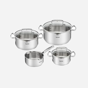 Tefal Duetto+ G719S735 : Ensemble 7 pièces Acier Inox - 3 Casseroles (16, 20, 24 cm) avec Couvercles Inox - Compatible Induction, Gaz, Electrique, Four 250°C - Miniature 1