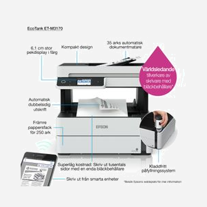 Epson EcoTank M3170 : Imprimante Jet d'encre Mono A4, 1200x2400 DPI, 39ppm, Recto-Verso Auto, Scanner 1200x2400 DPI, Fax Couleur, Wifi, Ethernet - Miniature 3