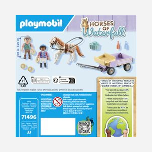 Playmobil Horses of Waterfall 71496 : Calèche et Poney, 2 Figurines Enfants, Accessoires (Plastique, 8-10 ans), +80% Matériaux Recyclés/Biosourcés - Miniature 3