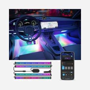 Govee H70900A1-OF-UK : Kit de 4 bandes lumineuses RGBIC 30cm, Bluetooth, 12V, compatible iOS 8.0 et Android 4.3, éclairage intérieur automobile transparent. - Miniature 2