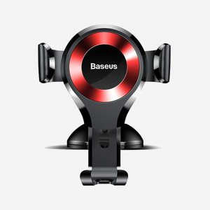 Baseus Osculum - Support Voiture Passif Aluminium/Plastique Noir/Rouge pour Mobile/Smartphone (6.3-8.8cm) Ventouse, Rotation 360° - Réf: DBPDOBKRD