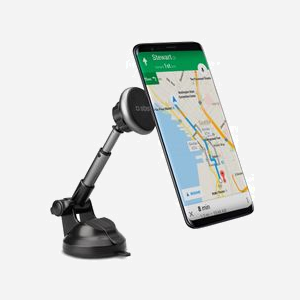 Support Voiture SBS TESUPMAGEXT pour Mobile/Smartphone, Ventouse, Rotation 360°, Bras 16cm, Métal, Noir/Argent - Dimensions Emballage: 90x70x190mm