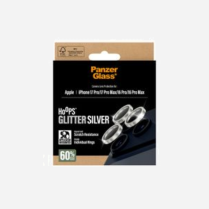 PanzerGlass Hoops Protecteur d'Objectif Caméra Argent Pailleté pour iPhone 16/17 Pro/Pro Max - Verre Trempé & Silicone - Résistant Rayures/Chocs - 42.3x44.5mm - Miniature 3