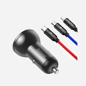 Baseus AB2XUSBAKBK Chargeur Auto Universel 24W Double USB 2.0 4.8A Noir/Gris avec Câbles USB Type-A vers USB Type-C, USB-C vers Lightning et Micro-USB Type-B - Miniature 2